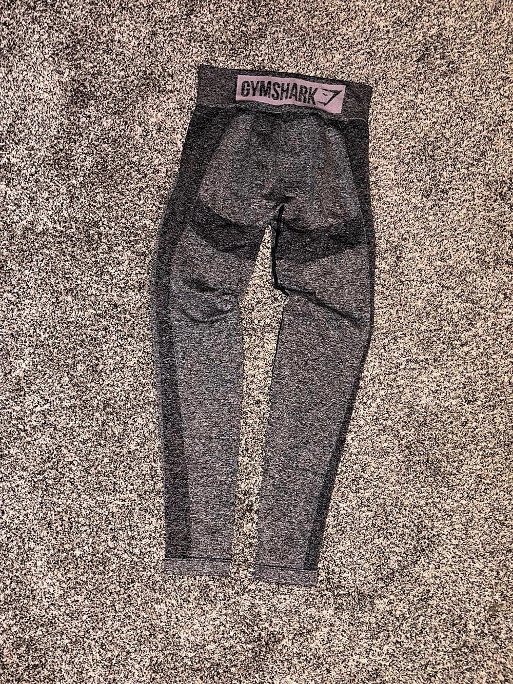 Gymshark gray leggings with purple accents